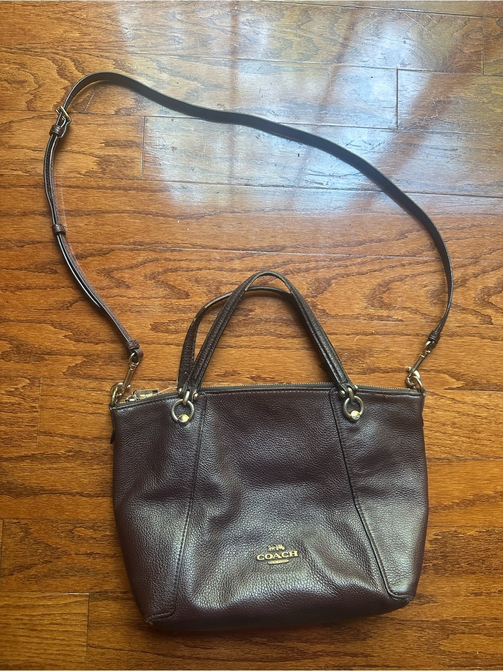 Coach Pebbled Leather Shoulder Bag in Dark Brown with Gold Hardware
